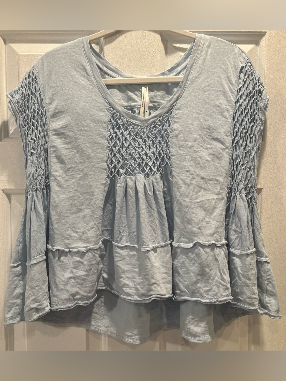 Anthropologie Smocked Light Blue Top - Size M